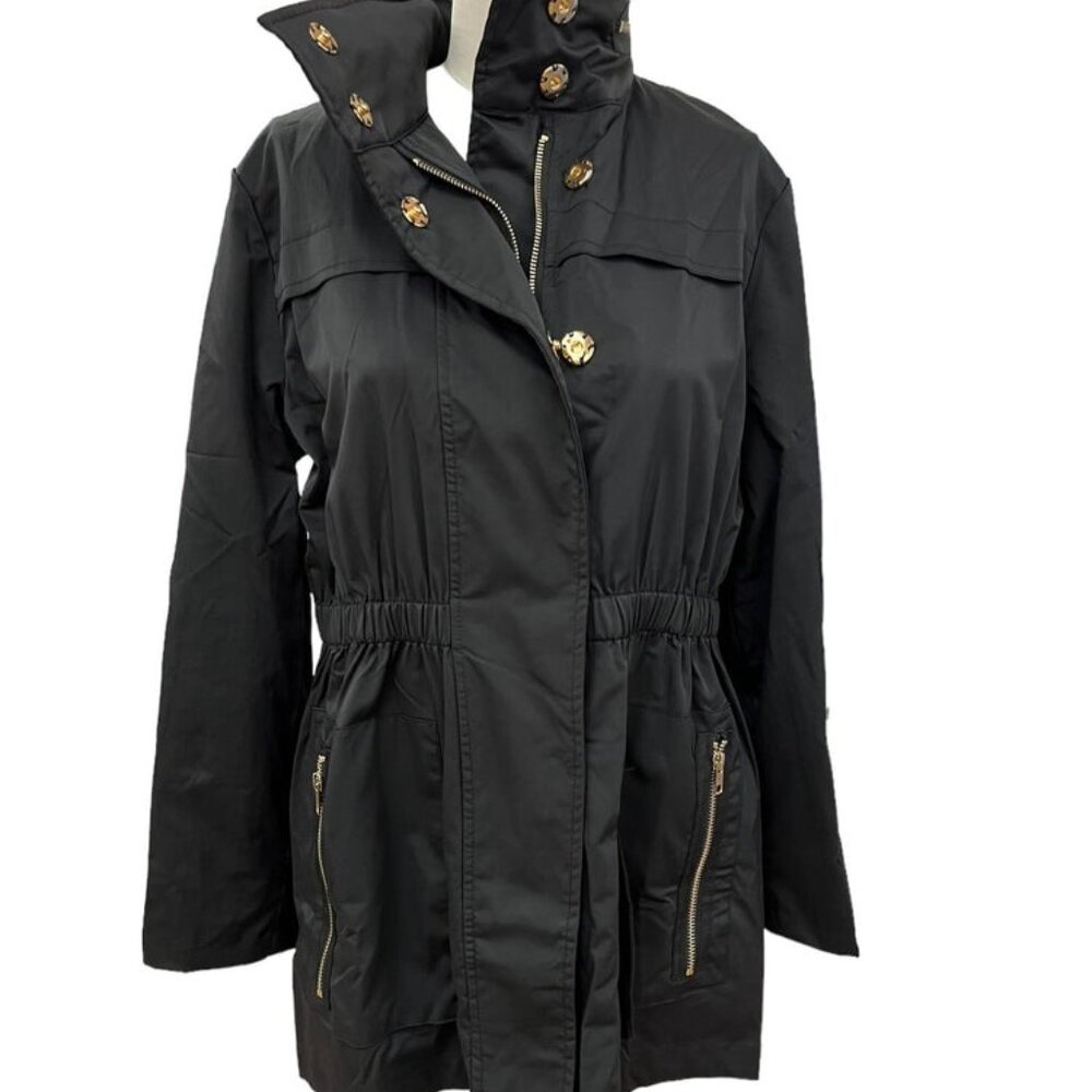 Cloister Collection Tessa Jacket black gold hardware concealed Hood Size M-L